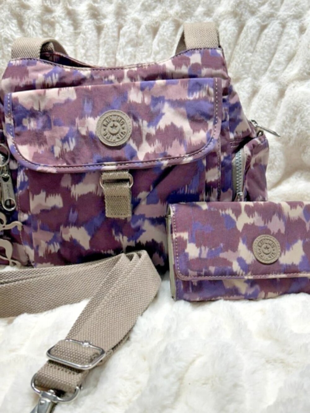 Kipling Felix Large Satchel Crossbody Bag & Wallet Set - Purple Ikat